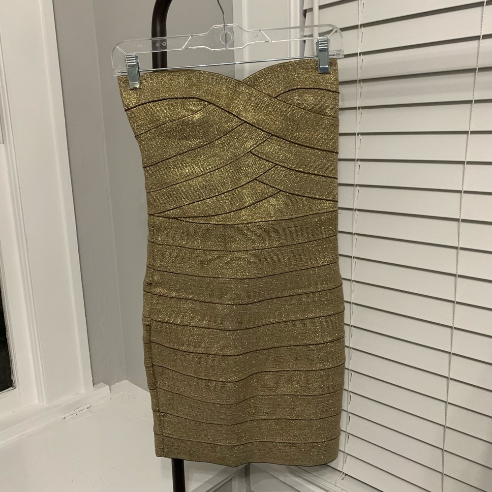 Strapless Sweetheart Gold Cocktail Bandage Dress